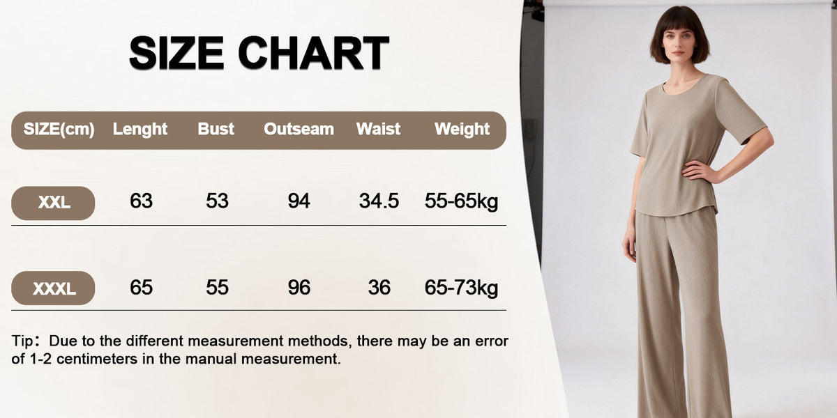 Venzina Womens Nightwear – Ribbed Texture Pajama Set with Short Sleeve Top & Long Pants