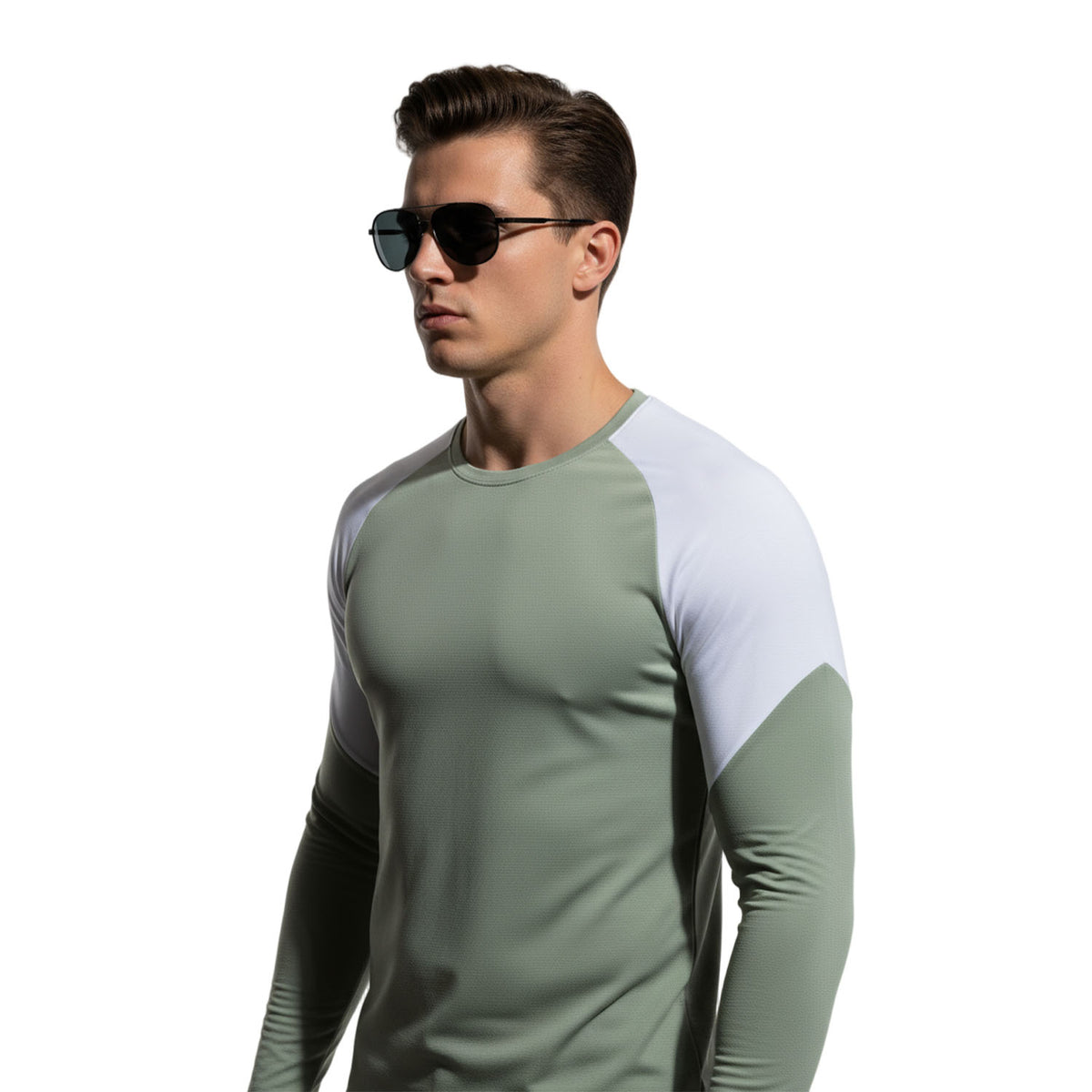 Quick Dry Colorblock Sports T Shirt for Men Crew Neck Full Sleeves