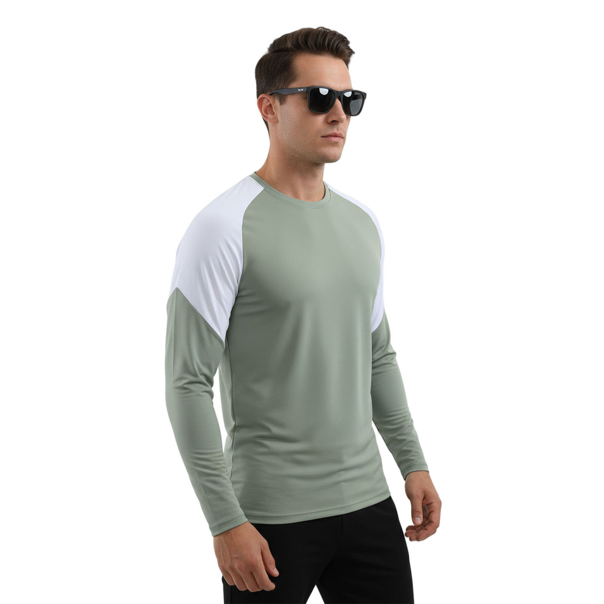 Quick Dry Colorblock Sports T Shirt for Men Crew Neck Full Sleeves