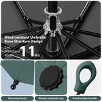 Close-up of reflective canopy and handle of compact UV protection umbrella