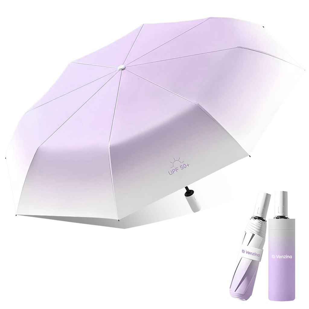 Purple foldable sun protection umbrella with UPF 50+ fabric