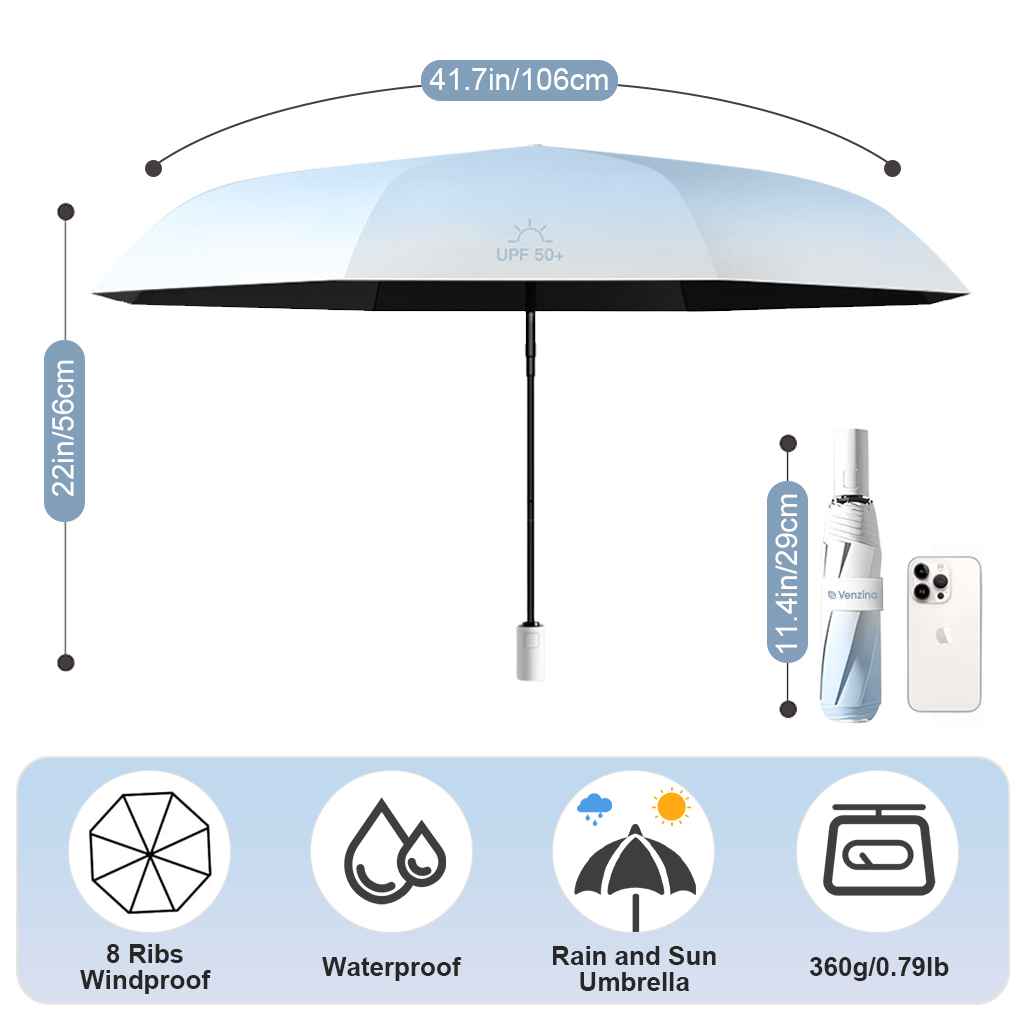 Venzina blue umbrella with UPF50+ sun and rain protection