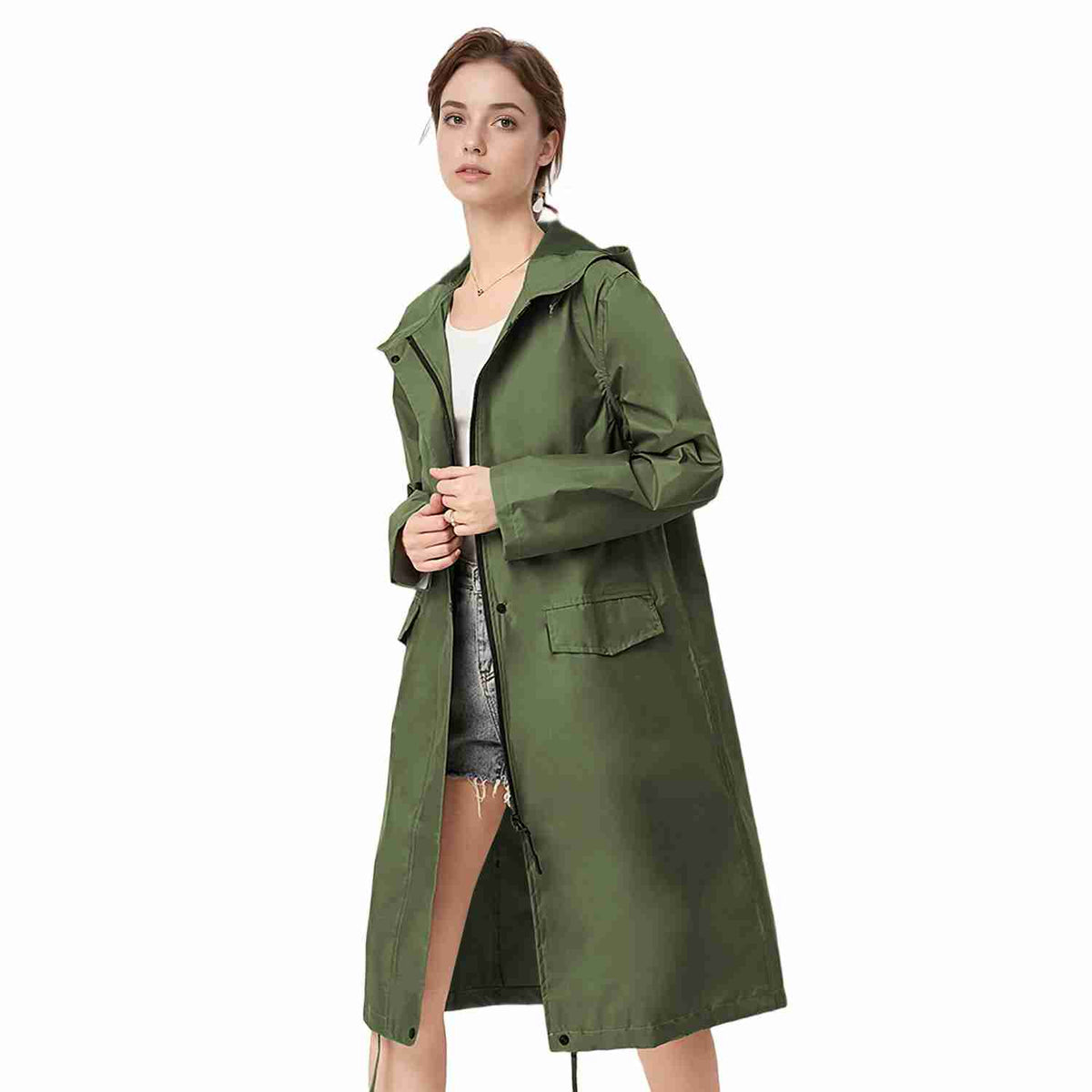 Venzina ladies raincoat in green shade with lightweight fabric