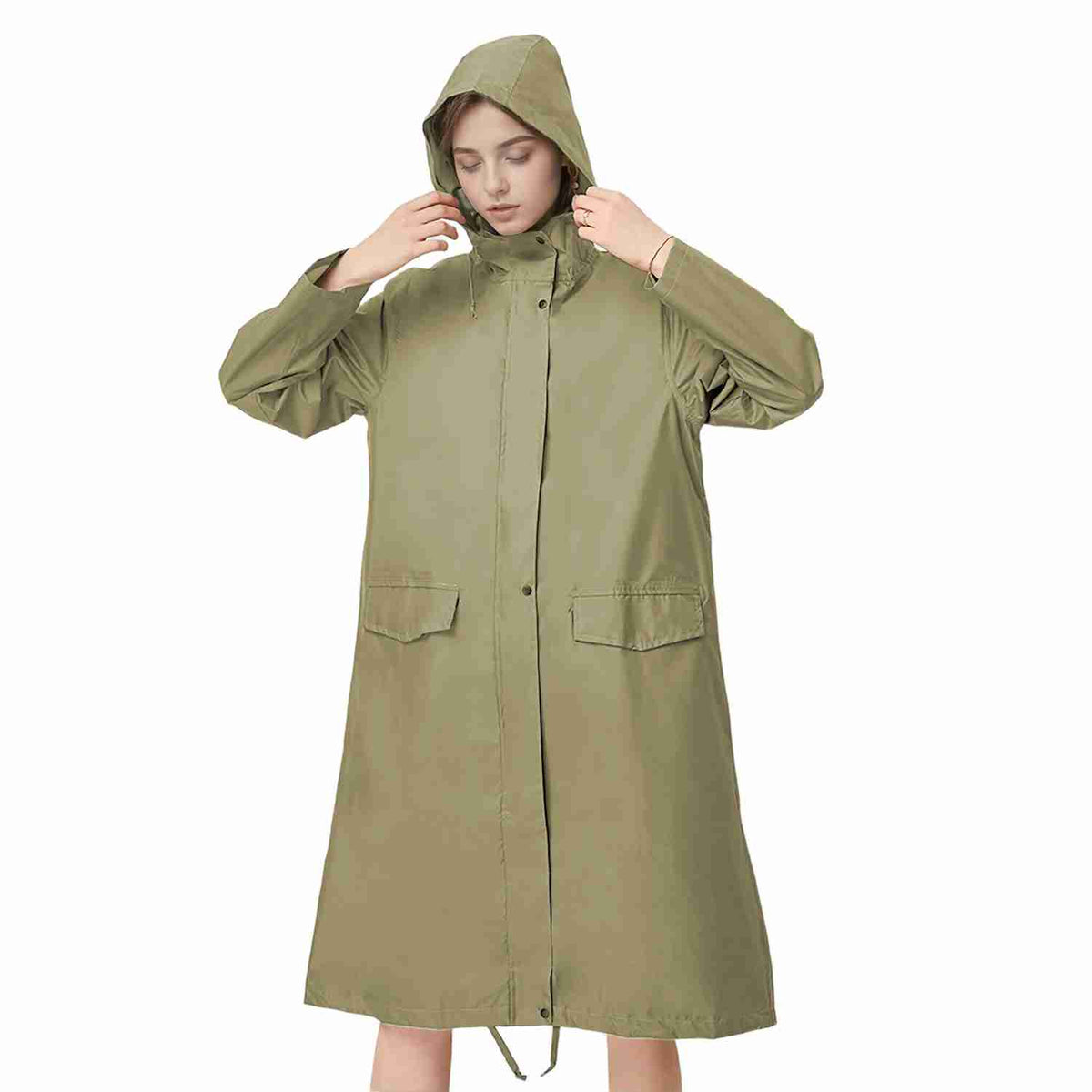 Venzina raincoat for bikers in long cut with hooded coverage