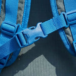 Venzina waterproof foldable backpack, blue strap buckle detail close-up