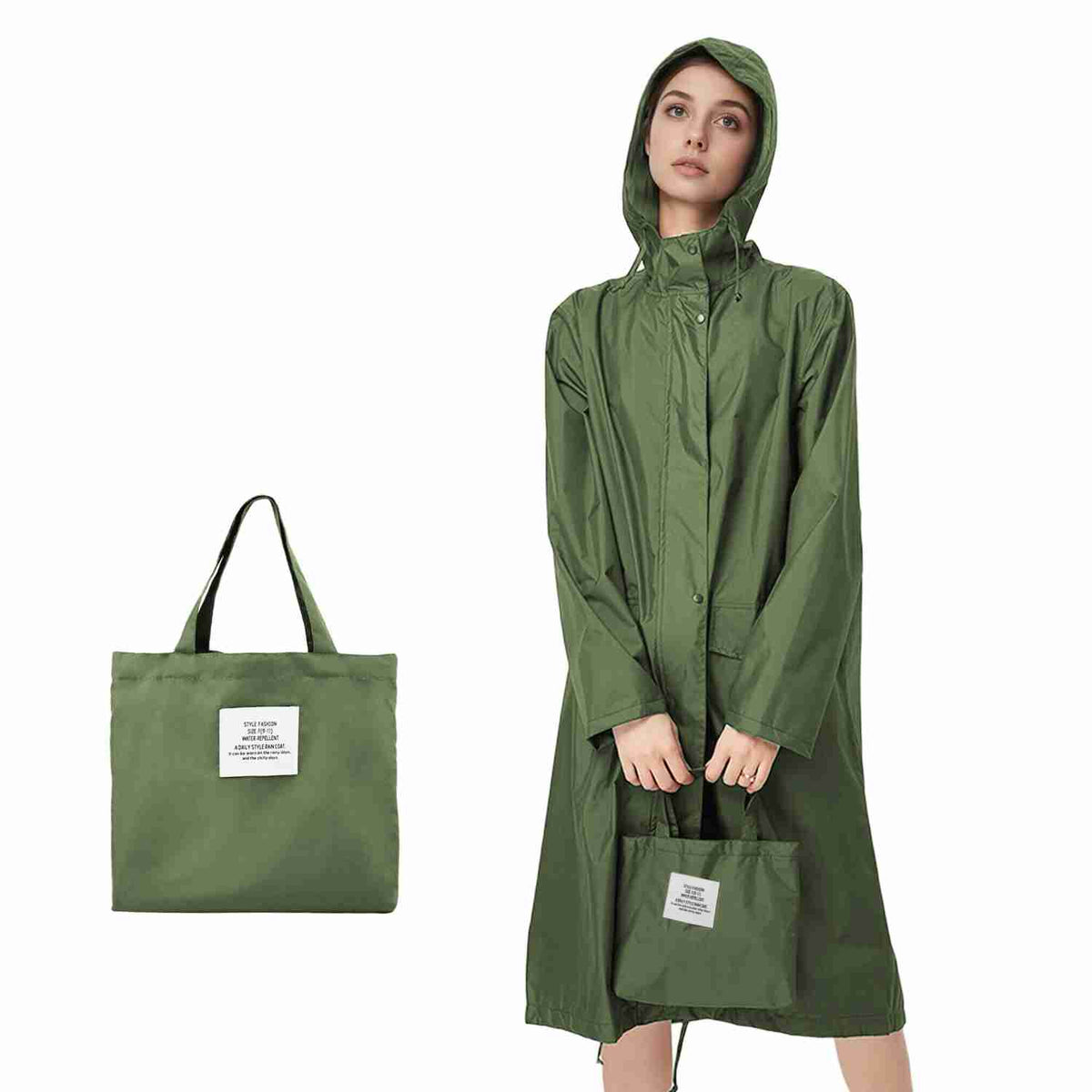 Venzina womens long raincoat with button-up closure and pockets