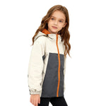 Venzina girl wearing waterproof windproof hooded jacket side view on white background