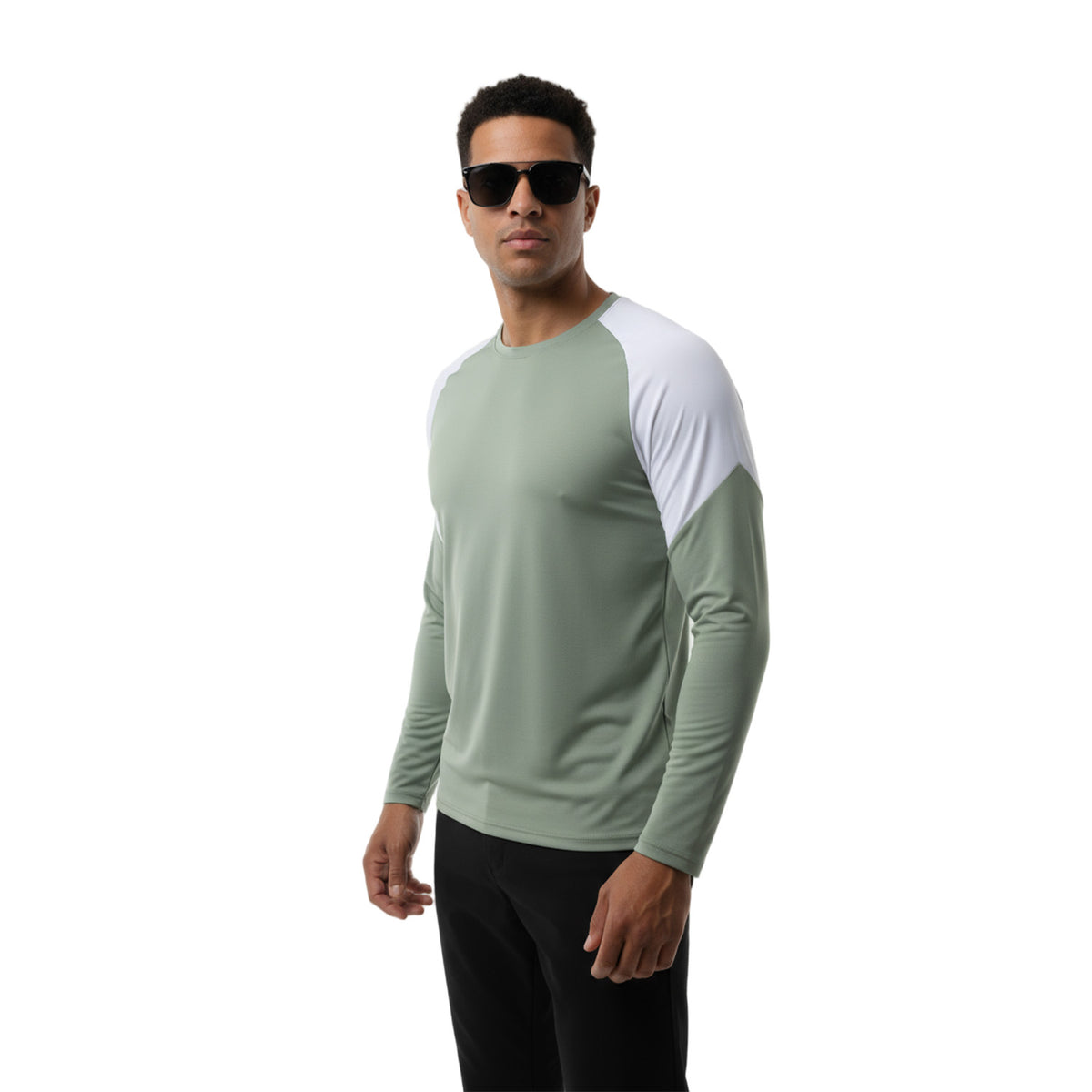 Quick Dry Colorblock Sports T Shirt for Men Crew Neck Full Sleeves