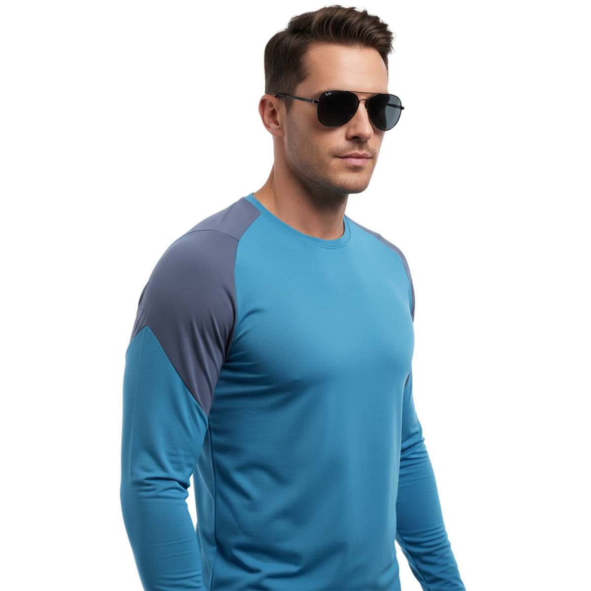 Quick Dry Colorblock Sports T Shirt for Men Crew Neck Full Sleeves