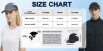 Venzina Baseball Cap size chart showing head circumference guide for men and women