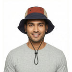 Venzina Sun Hat front view with model wearing wide brim hat and adjustable chin strap