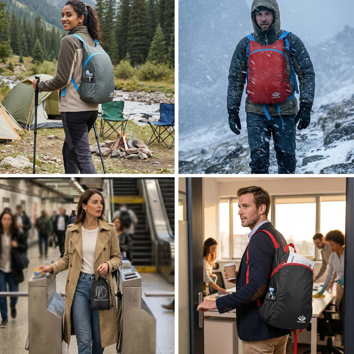 Venzina lightweight foldable backpack used for hiking, travel and daily work in different settings