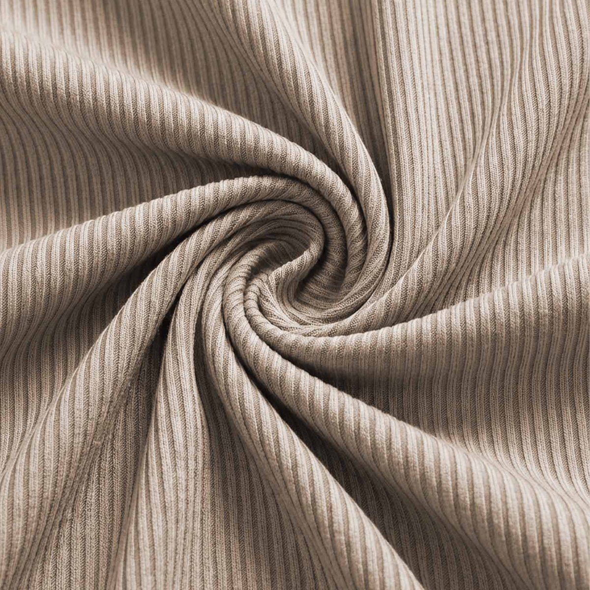 Venzina mens nightwear close-up showing beige ribbed fabric in spiral fold, highlighting knit texture and stretch detail