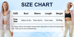 Venzina sun protection jacket for women size chart, free size measurements for bust sleeve length and weight on blue background