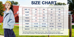 Venzina kids outdoor jacket size chart — light blue hooded windbreaker for boys and girls with model reference for height and weight.