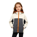 Venzina girl wearing waterproof windproof hooded jacket front view on white background